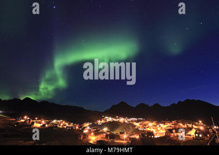 Greenland, East Greenland, area of Ammassalik, Tasiilaq, northern lights, Aurora borealis, Stock Photo