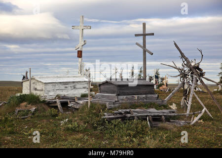 Asia, Russia, Siberia, region of Krasnojarsk, Taimyr peninsula, cemetery, graves, Stock Photo