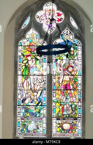 Beautiful stained glass window in an Oxfordshire Church, UK Stock Photo