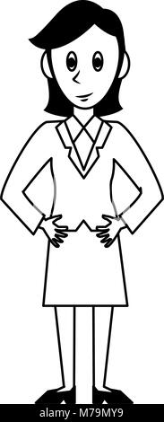 Young cartoon businesswoman. Beautiful lady standing with hands on her ...