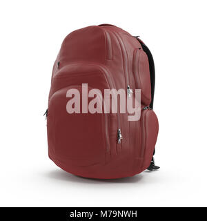 Red backpack or back pack or school bag or rucksack isolated on white background. 3D illustration Stock Photo