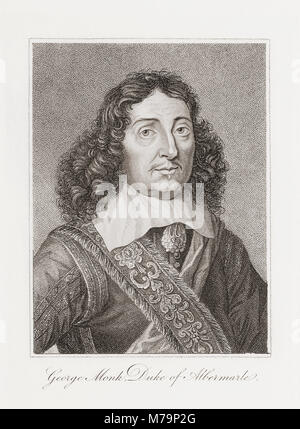 George Monck, 1st Duke of Albemarle, 1608 – 1670. English soldier and politician.  Key figure in the Restoration.  From Woodburn’s Gallery of Rare Portraits, published 1816. Stock Photo