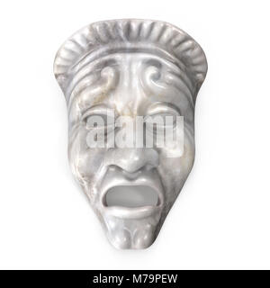 Theatre Tragedy Mask White Marble on white background. 3D illustration Stock Photo