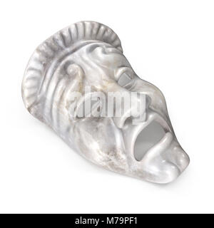 Theatre Tragedy Mask White Marble on white background. 3D illustration Stock Photo