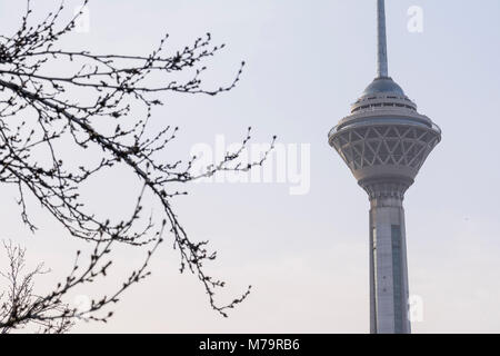 Tehran, IRAN - March 9, 2018 View of Milad tower, tallest tower in Iran. Stock Photo