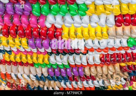 a lot of coloured Dutch wooden clogs Stock Photo