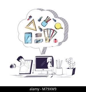 Office supplies around over gray background, vector illustration Stock Vector