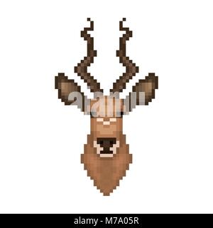 Antelope head in pixel art style. Vector illustration. Stock Vector