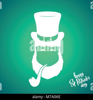Portrait of silhouette Leprechaun with smoking pipe. Happy St. Patrick's Day. Vector illustration. Stock Vector