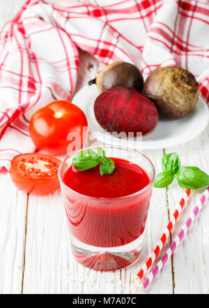 Detox beet smoothie with tomatoes and Basil. Selective focus Stock Photo