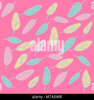 The pattern different feathers are painted. Painted in delicate colors. Hand draw illustration Stock Vector
