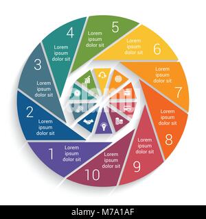 Infographic Business Pie chart  vector design template for 10 options, steps, parts, workflow. Stock Vector