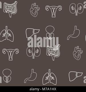 human organs seamless pattern. Pattern on the medical theme of the organs Lungs, Uterus, stomach, heart, liver Stock Vector