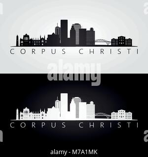 Corpus Christi usa skyline and landmarks silhouette, black and white design, vector illustration. Stock Vector