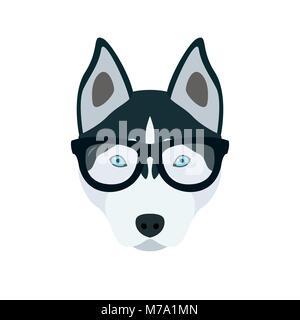 Husky in glasses. Cute dog vector illustration. Stock Vector