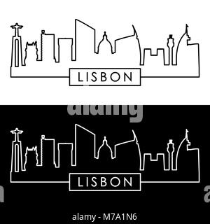 Lisbon skyline. Linear style. Editable vector file. Stock Vector