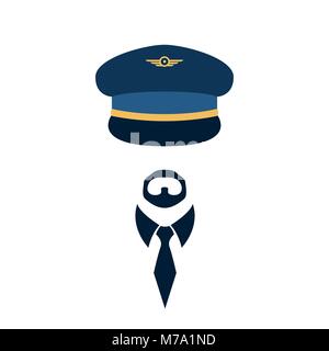 Portrait of pilot in a cap and tie. Vector illustration. Stock Vector