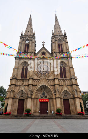 The Sacred Heart cathedral in Guangzhou seen at Christmas time, is built entirely of granite. Guangzhou, China. Stock Photo