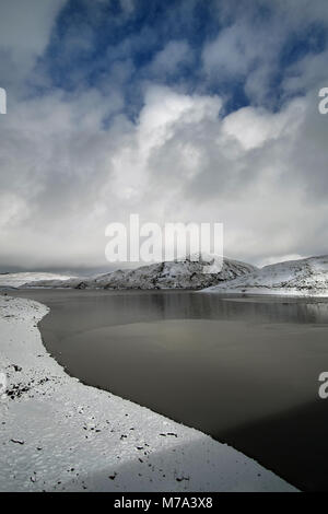 Nant Y Moch reservoir after blizzard Stock Photo