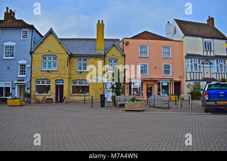 Colourful old buildings around the medieval square in the centre of Axbridge, Somerset. Stock Photo
