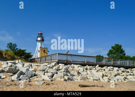 Lighthouse at Whitefish Point, michigan Stock Photo