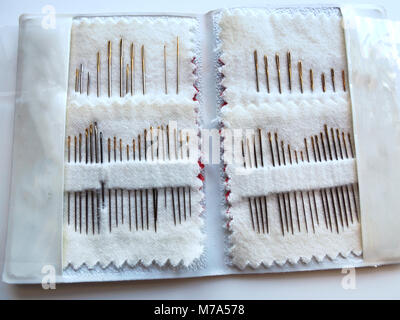 Sewing and embroidery needles in a case Stock Photo