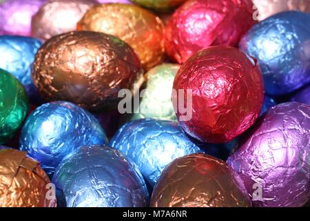Still life of chocolate easter eggs Stock Photo