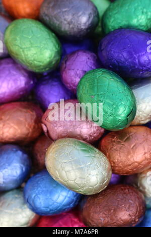 Portrait of colorful chocolate easter eggs Stock Photo