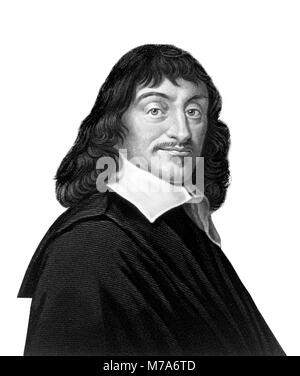 Descartes. Portrait of the French philosopher Rene Descartes (1596-1650), engraving by W. Holl after painting by Franz Hals. Stock Photo