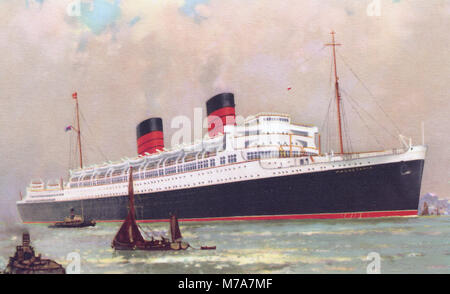 RMS MAURETANIA on a 1938 postcard Stock Photo
