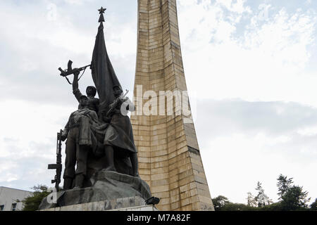 ETHIOPIA , Addis Ababa, The Tiglachin Monument, also known as Derg Monument at Churchill Avenue, Derg was the communist regime under dictator Mengistu Haile Mariam, is a memorial to Ethiopian and Cuban soldiers involved in the Ogaden War between Somalia and Ethiopia, inaugurated on 12 September 1984, the statuary was donated by North Korea, and was manufactured by the Mansudae Art Studio / AETHIOPIEN, Addis Abeba, Monument aus der kommunistischen Derg Zeit Stock Photo