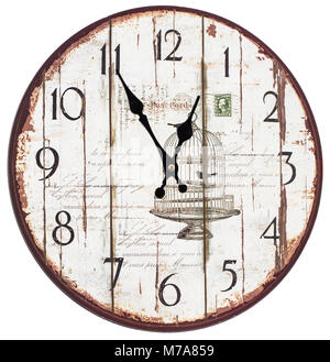 Vintage wall clock isolated on the white background. Stock Photo