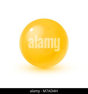Realistic glass sphere with shadows, reflection of sky in mirror surface of yellow pearl, 3D vector illustration isolated on white background Stock Vector
