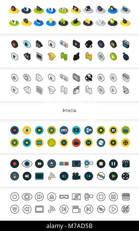Set of icons in different style - isometric flat and otline, colored and black versions Stock Vector