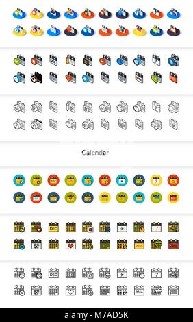 Set of icons in different style - isometric flat and otline, colored and black versions Stock Vector