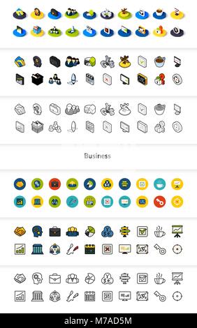 Set of icons in different style - isometric flat and otline, colored and black versions Stock Vector