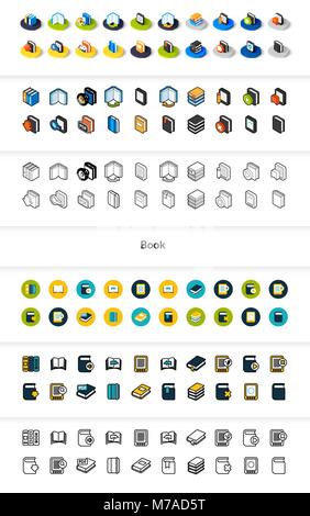 Set of icons in different style - isometric flat and otline, colored and black versions Stock Vector