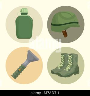 soldier war equipment icons Stock Vector