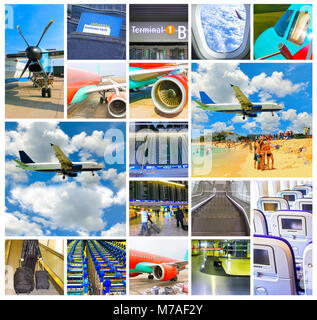 Collage of airport and airplane photos Stock Photo