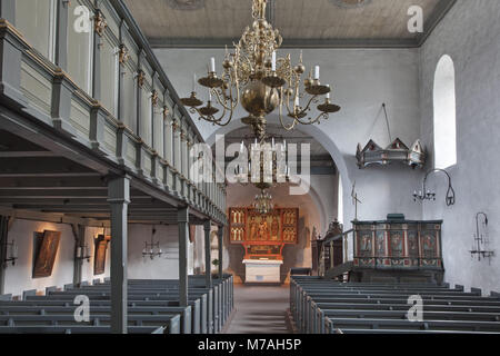 View to the altar in the church Saint Severin, Keitum, island Sylt, Schleswig - Holstein, Germany, Stock Photo