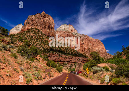 The USA, Utah, Washington county, Springdale, Zion National Park, Zion - Mount Carmel Highway, view close canyon Junction Stock Photo