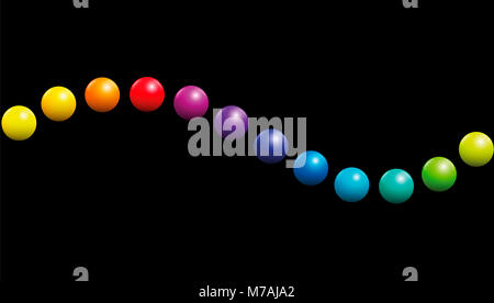 Twelve balls forming a wave on black background. Seamless extendable illustration of color spectrum. Stock Photo