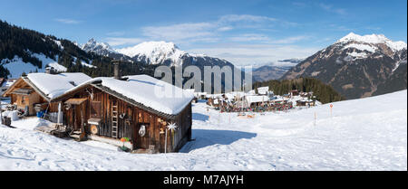 Austria, Montafon, Garfrescha alp village (1550 m), on the upper side of St. Gallenkirch. Detail of a quaint ski hut in the alp village. Stock Photo