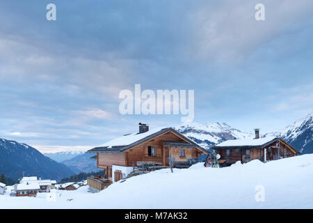 Austria, Montafon, Garfrescha, ski hut in the alp village. Stock Photo