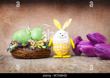 Easter decoration, tulips, Easter bunnies Stock Photo