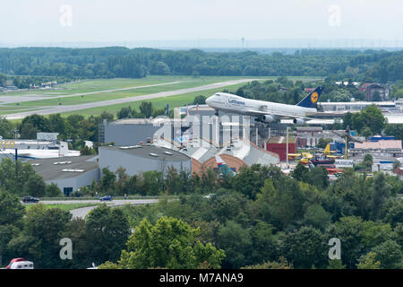 Speyer, view from the cathedral to the Technik Museum, jumbo jet of Lufthansa Stock Photo