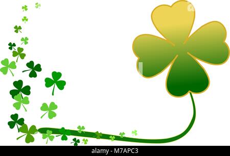 Saint Patrick's day, gold and green shamrock clover isolated on white background. Vector illustration. Stock Vector