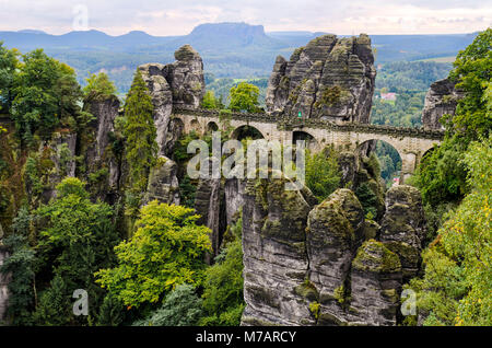 Bastei bridge in Saxon Switzerland in autumn, Germany Stock Photo