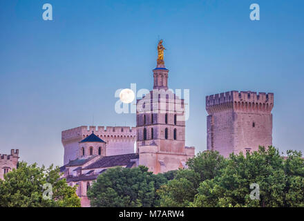 France, Provence region, Avignon city, the Popes Palace skyline with the moon, W.H., Stock Photo