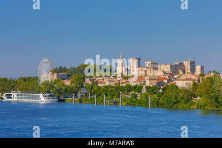 France, Provence region, Avignon city, the Popes Palace, skyline, Rhone river, W.H., Stock Photo